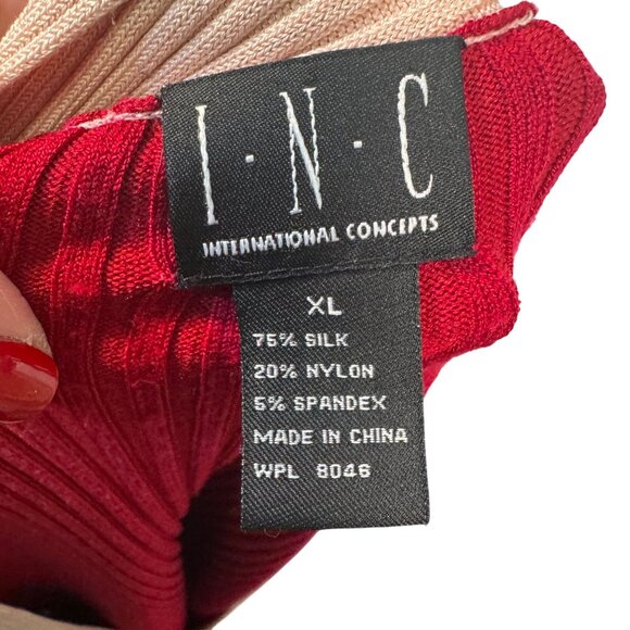 Sleeveless INC International Concepts Top Size XL Red & Pink Ribbed V-Neck - Picture 5 of 5